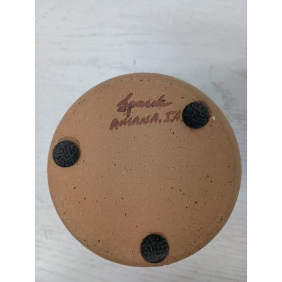 Vintage Studio Pottery Candle Holder Stoneware Blue Splatter Flower Petal Design - Picture 7 of 10